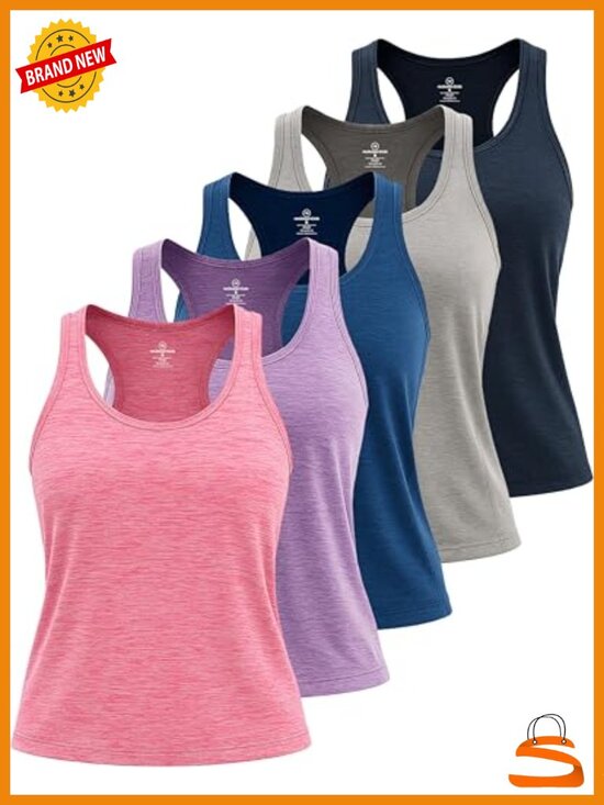 Tops - 5 Pack Women's Racerback Tank Tops Dry-Fit Athletic Yoga Activewear